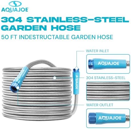 Aqua Joe 50-Foot Heavy Duty Garden Hose, Spiral 304 Stainless Steel Metal Hose, Puncture Proof, 1/2 Inch Diameter with Aluminum Fittings, AJSGH50 - Image 6