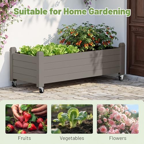 Fancyango Raised Garden Bed with Wheels 13.3" Hx2 -Gray - Image 5