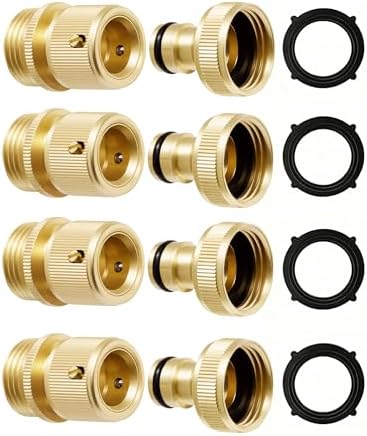 RainPoint Garden Hose Quick Connectors, Heavy Duty Solid Brass 3/4 Inch GHT, Universal Leak-Proof Fittings for Easy Water Hose Connection (4 Sets) by RainPoint