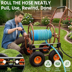 WERMAH Hose Reel Cart with Hose Guide, 4 Wheels Hose Cart, Holds 300ft 5/8" - Image 4