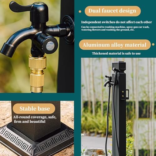 Floor Mounted Faucet Outdoor Water Pipe Vertical Fountain Irrigation Column,Freestanding Vertical Garden Water Column - Black Outdoor Faucet for Courtyards, Square Hydrant Post, Perfect for - Image 3