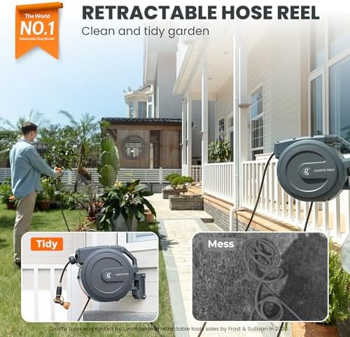 Giraffe Tools Retractable Garden Hose Reel 1/2"130FT Wall Mount Auto Rewind - Image 2