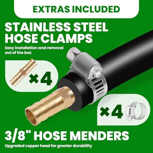 Self Sinking Aeration Hose, 3/8 inch 328 Feet Weighted Pond Aerator Hose Kit with 4 Stainless Steel Hose Clamps and 4 Copper Menders Use for Aquaculture,Garden,Pond (328ft) - Image 2