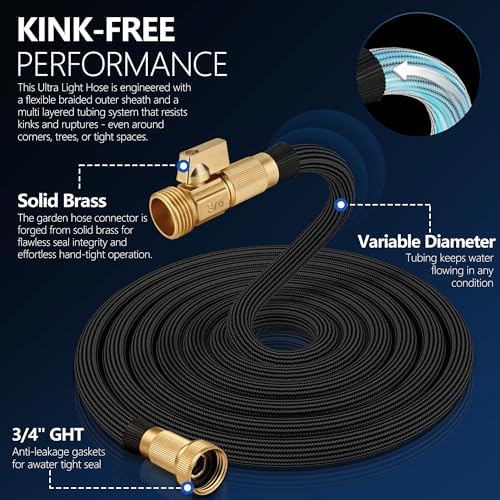 Flexible Garden Hose 100 FT, Ultra Lightweight Water Hoses 100FT w/10 Function Sprayer and 3/4" Brass Fittings, Kink-Free, Sturdy, Abrasion Resistant for Yard, Lawn, Outdoor and Gardening(Black) - Image 2