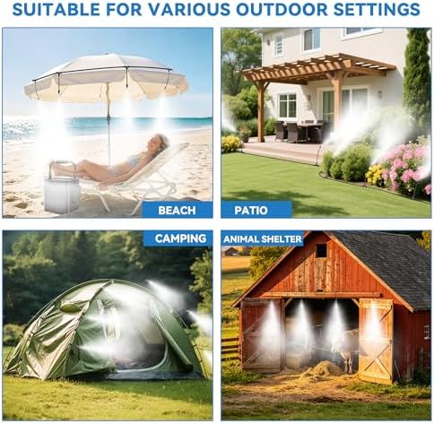 Portable Misting Cooling System Kit with 10M Hose, 4500mAh Rechargeable Pump and 8 Mist Nozzles, Outdoor Misting System for Patio, Garden, Backyard, Camping, Beach, Golf Cart and Animal Shelter - Image 3