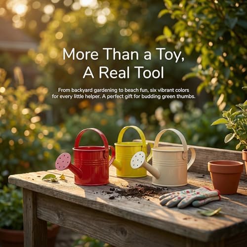 Kids Metal Watering Can, 6pack Small Iron Watering Can for Gardening Succulents Houseplants Bonsai, Mini Water Pot for Children Sprinkling Bucket (Mixed Style: Pink, Green, Yellow, Beige, Blue, Red) - Image 2