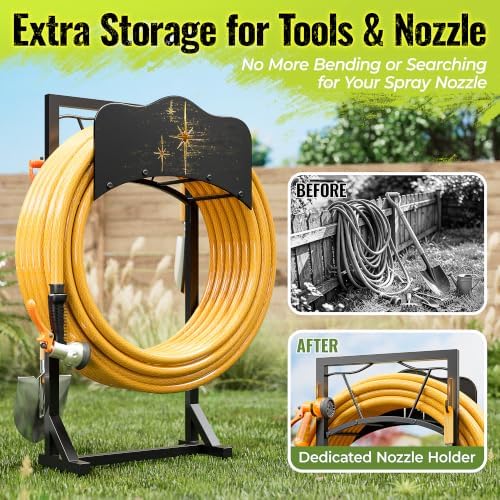 Garden Hose Holder & Water Hose Reel, Heavy Duty Freestanding Rack with 4 Spikes - Image 2