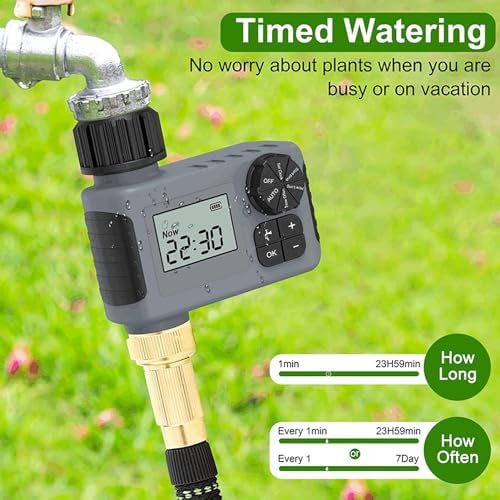 Sprinkler Timer, Programmable Hose Timer Automatic Irrigation Controller System Faucet Timer with Rain Delay/Manual Watering, Digital Irrigation Timer System for Lawns, 1 Outlet Black - Image 2