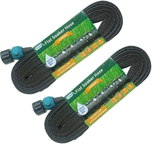 Hlinker Flat Soaker Hose 25 50 FT for Garden Beds, 50Ft (25FT X 2) 1/2" Linkable Consistent Drip Irrigation Hose Save 80% Water, Leakproof Heavy Duty Double Layer Sprinkler Hose by Hlinker