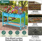 YITAHOME Raised Garden Bed HDPE, 47x18x31In Raised Flower Bed Poly-Wood Weather-Resistant Elevated Planter Box with Lockable Wheels for Vegetables, Aruba Blue - Image 4