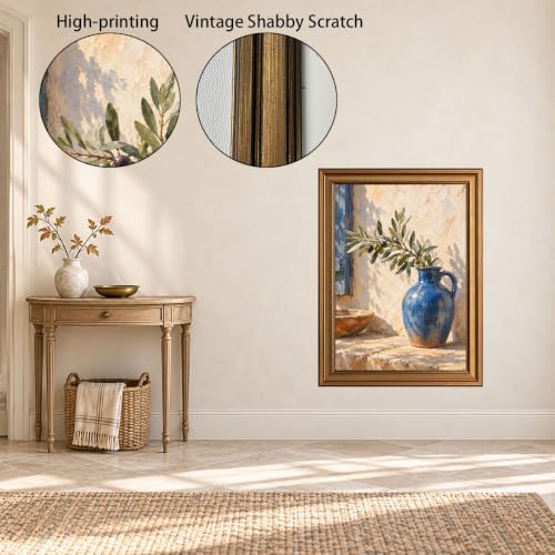 Blue Ceramic Jug with Olive Branches Gold Framed Poster for Entryway Art - Image 3
