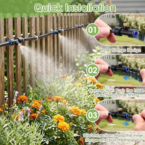 Gugxiom 75FT/23M Misters for Outside Patio, with 23 Mist Nozzles+3/4" Brass Adapter, Outdoor Misters for Patio Cooling, for Garden Patio Backyard Greenhouse Horse Corral (23 Meters (75 ft)) - Image 6
