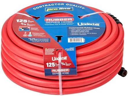Underhill Proline Rubber Series Heavy-Duty Garden Hose for Hot or Cold Water, Lightweight, 500 PSI BP, 165 PSI WP, H75-125PRO-R 3/4 Inch x 125 ft Red by Underhill