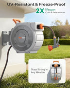 Retractable Garden Hose Reel 85 ft x 1/2 inch, Heavy Duty Automatic Garden Hose Reels, High-Flow, Any Length Lock, 180° Swivel Bracket, Brass Fitting, Wall Mount Water Hose Reel for Outside - Image 2