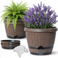 Sun-E 10" Self-Watering Whiskey Barrel Planter 3 Pack for Indoor Outdoor by SESUN-E