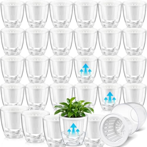 Self Watering Plant Pots, 3.5'', Transparent White, 36 Pcs by Ferrochef
