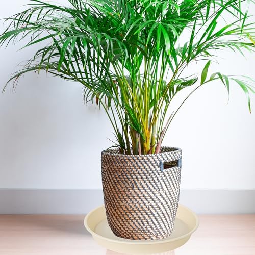 4 Pack of 14 inch Plant Saucers Bird Bath Bow Round, Plastic Plant Saucer Tray for Pots, White Planters for Indoor Plants, Plant Trays for Planter 12-15" (14", Beige) - Image 3