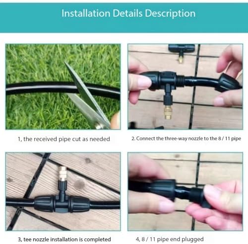Adjustable Flow Brass Spray Nozzle + Connector Drip Irrigation Nozzle Outdoor Botanical Garden Courtyard Greenhouse Cooling Spray System 50pc Copper Nozzle+8/11 Lock tee - Image 7