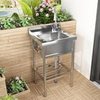 24"x20"x42" Stainless Steel Utility Sink, Freestanding Single Bowl with Hot & Cold Water Faucet, Commercial Kitchen Laundry Bathroom Garage Garden Sink - Image 7