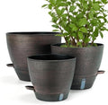 ZMTECH 12/10/8 In Self Watering Pots for Indoor/Outdoor Plants,3 Pack Bronze Large Plastic Planter with Water Level Indicator, Drainage Hole & Removable Saucer for Garden Flowers, Deco Plant Container by HighQualityGardeningTools