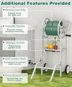 Artigarden Hose Reel Cart with 2 Wheels, Garden Water Hose Holder Heavy Duty Powder Coated Steel Outdoor Winder Storage Holds 125 ft 5/8" Hoses with Basket and 3.9ft Leader Hose for Backyard, White - Image 2
