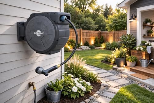 Sunneday TW-30B 100ft Retractable Hose Reel 5/8 | Automatic Retractable w/Wall Mount | Easy to Assemble Reel w/Flexible Swivel Mount (100 5/8) - Image 7