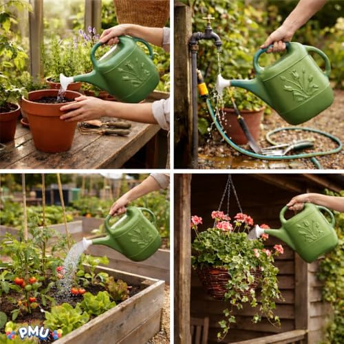 PMU 2 Gallon Watering Can - Garden Watering Can for Indoor & Outdoor Plants - Plastic Water Can with Detachable Sprinkler Head - Large Water Pot, Made in USA - Sage Green Pkg/3 - Image 6