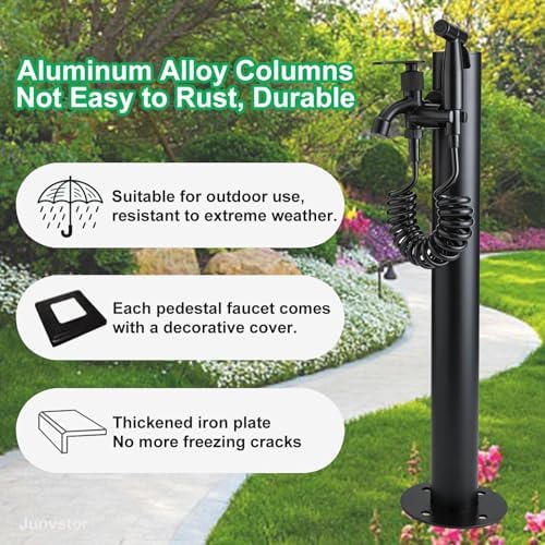 Outdoor Garden Irrigation Spigot Freestanding Garden Tap with Spray Gun, Black Stainless Steel Water Column, Weatherproof Hose Bib Patio, Lawn, Car Washing, Pet Bathing(Style 2,Height: 95cm/37.4in) - Image 5