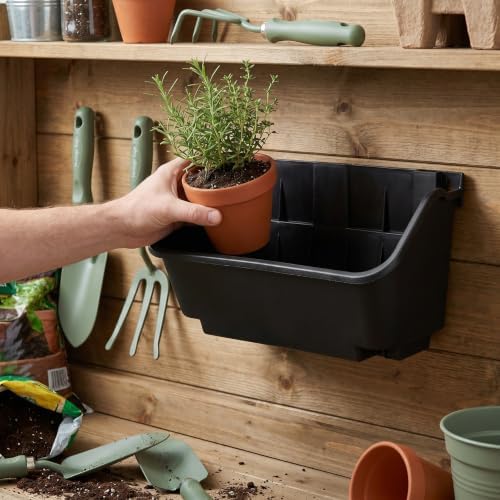 VILLCASE 4pcs Stackable Wall Planter for Herbs and Flowers, Black Plastic - Image 5