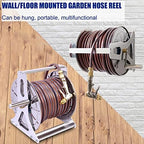 Garden Hose Holder Hose Reel Tool, Wall/Floor Mounted Water Hose Hanger, Retractable Hose Reel Butler Holder Hand Crank Swivel Bracket, Stainless Steel Organizer Water Hose Storage Stand - Image 3