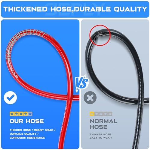 Sewer Jetter Kit for Pressure Washer, 100FT 5800 PSI Drain Cleaner Hose with 1/4" NPT Corner, Rotating and Button Hose Sewer Jetting Nozzle, Waterproof Tape, Pearl Corsage Pin, Spanner, Glove - Image 2
