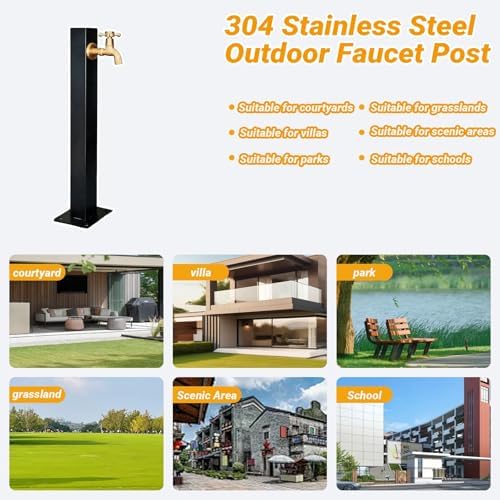 Outdoor Stainless Steel Anti-Freeze Water Hydrant Stand - Freestanding Hose Holder with Faucet for Irrigation - Durable Black Square Design, Perfect for Gardens and Landscapes - Image 7