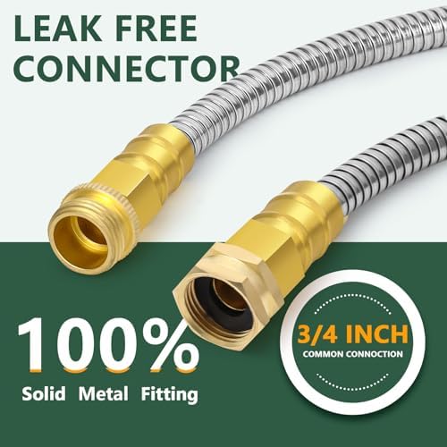 Metal Garden Hose 50 ft with 10 Function Sprayer Nozzle, Lightweight Stainless Steel Water Hose with 3/4" Solid Fittings, Flexible Kink Free Leak Proof for Yard, Patio, Outdoor & Car washing - Image 3