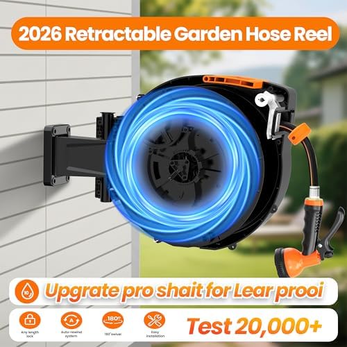 Retractable Garden Hose Reel, 1/2 in x 65 ft Wall Mounted Hose Reel - Image 7