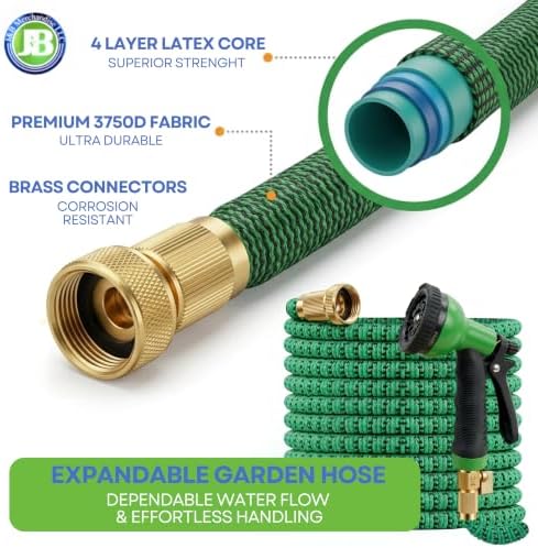 J&B XpandaHose 75ft Expandable Garden Hose, Lightweight, Brass Connectors - Image 2