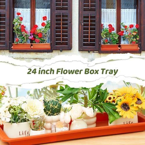 Cinnvoice 4 Pcs 24 x 8 x 1.6 Inch Rectangle Plant Saucer Tray, Terracotta - Image 6