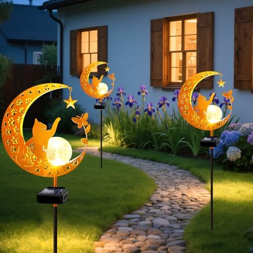 Solar Garden Lights Waterproof, Gift for Women Mom Grandma Wife Daughter, Cat Pathway Stake Lights, Glass Globe with Moon Cat Decor, Outdoor Decor Lights for Walkway Yard Lawn Patio Courtyard Garden - Image 6