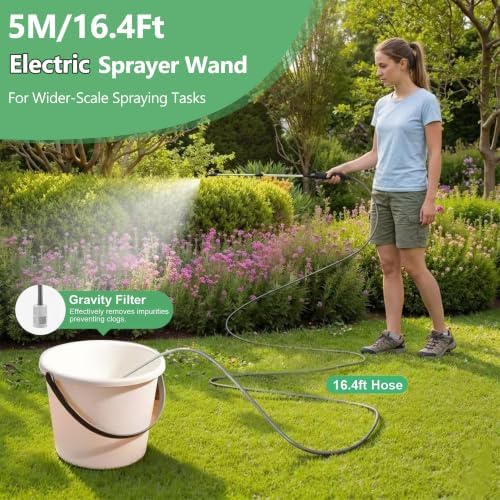 Battery Powered Sprayer Wand,23.6" Electric Sprayer Telescopic Wand with 3 Adjustable Spray Forces Portable Garden Sprayer with 16.4ft Hose 3 Water Hose Nozzle for Lawn and Garden Plant Watering - Image 2