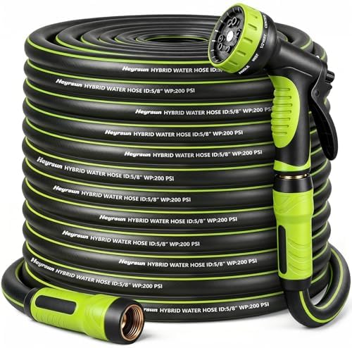Garden Hose 75ft, Non-Expandable Heavy Duty Water Hose with 10 Function Sprayer, Flexible, Leakproof, Kink Resistant & Hybrid Hose for Yard, Outdoor, 600 PSI by HEYRSUN