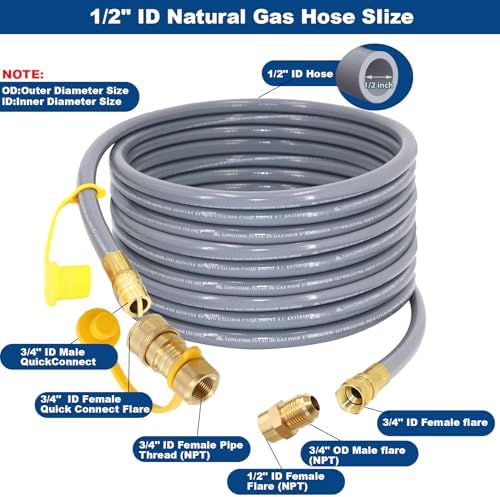 36 Feet 1/2-Inch ID Natural Gas Hose with Quick Connect Fitting for weber, charbroi, Grill, Pizza Oven, Patio Heater and More NG Appliance, Propane to Natural Gas Conversion Kit - CSA Certified - Image 2