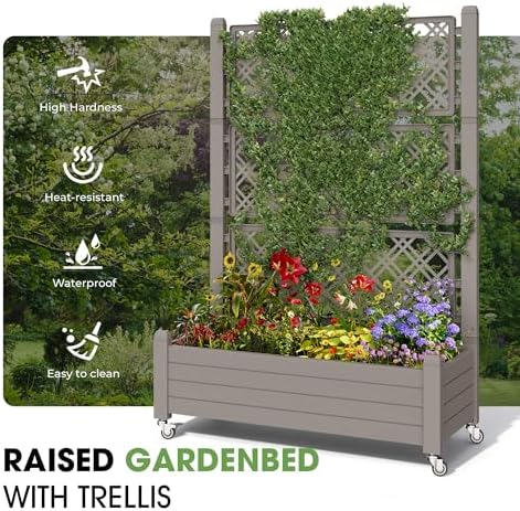 Fancyango Raised Garden Bed with Wheels 61.2" H -Gray - Image 6