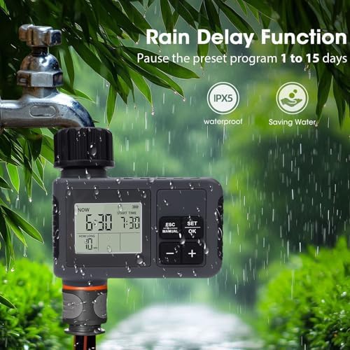 Programmable Sprinkler Timer, Irrigation Water Timer with Digital for Garden Soaker Hose, Rain Delay Manual Automatic Watering System for Outdoor, Yard, Lawn - Image 6