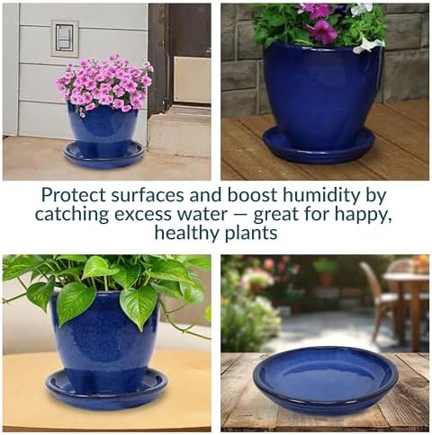 Sunnydaze 7" Ceramic Plant Saucers for Planters, 2pk, Imperial Blue - Image 4