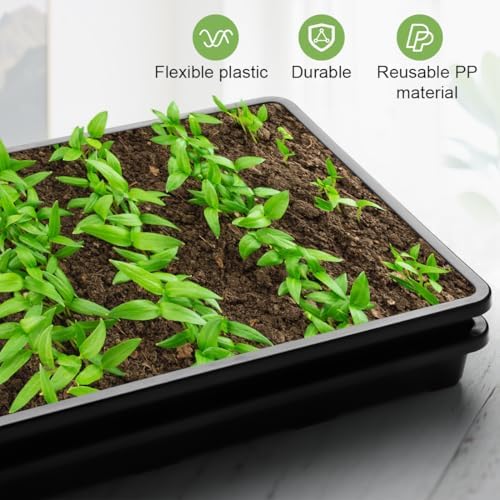 RooTrimmer 10 Pack Nursery Pots Trays (17"x11"x2"), Plastic Flat Seed Starter Trays, Durable Carrying Seedling Starter Tray, Reusable Tray for Planting and Collecting Drainage Water (Black) - Image 5