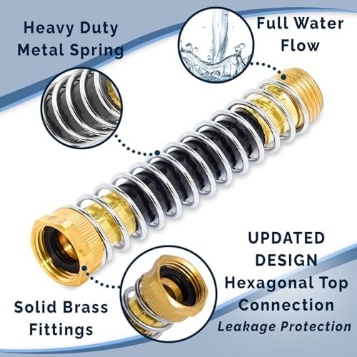 Morvat 50FT Stainless Steel Garden Hose with Brass ON/OFF Valve, Crush Resistant PLUS 2 Pack Coiled Brass Garden Hose Kink & Strain Protector, Connector for Water Valve & Faucet, with Washers & Tape - Image 6