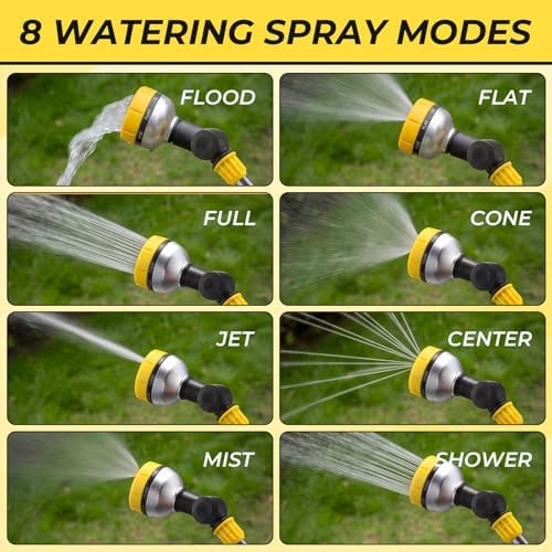 Hushee 4 Pcs Garden Watering Wand, 18.5 Inch Hose Watering Wand with 180° Rotating Head, Thumb Flow Control, 8 Spray Patterns, Garden Hose Nozzle Sprayer for Lawn, Plants, Car Wash - Image 3