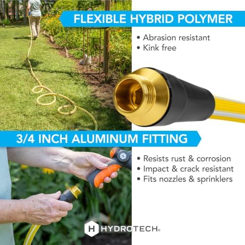 HydroTech Italia Expandable Garden Hose 5/8in x 100ft, Hybrid Polymer Water Hose, Kink-Free Flexible Hose with Force Control Technology, Lightweight Hose for Flowers, Plants & Garden Beds, Yellow - Image 4