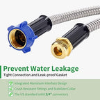 304 Stainless Steel Garden Hose, 75 ft Metal Garden Hose with 3/4" Connector Fittings and Sprayer, Heavy Duty Kink Free Flexible Outdoor Water Hose, Blue - Image 2