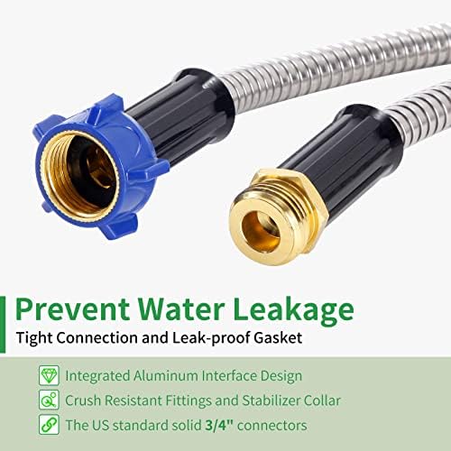 304 Stainless Steel Garden Hose, 75 ft Metal Garden Hose with 3/4" Connector Fittings and Sprayer, Heavy Duty Kink Free Flexible Outdoor Water Hose, Blue - Image 2