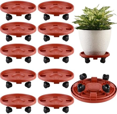 10 Packs Large Plant Caddy with Wheels 13" Rolling Plant Stands Heavy-duty Plastic Plant Roller Base Pot Movers Plant Saucer on Wheels Indoor Outdoor Plant Dolly with Casters Planter Tray Rust Red by KvyusFlourish